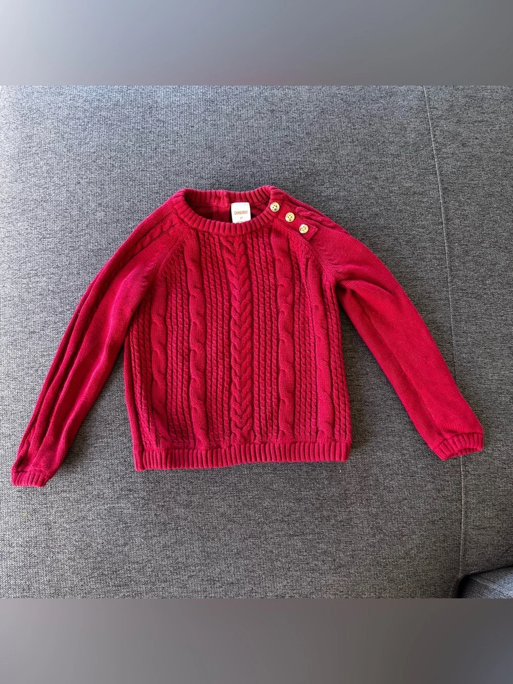 Gymboree Red Cable-Knit Crewneck Sweater Gold Shoulder Buttons Christmas Holiday